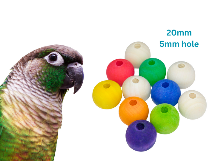 WOOD BEADS for bird toys, poles and skewers | Set of 50 | Bird toy parts | Small | 20mm with 5mm hole