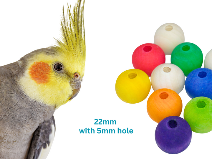 WOOD BEADS for bird toys, poles and skewers | Set of 50 | Bird toy parts | Small | 22mm with 5mm hole
