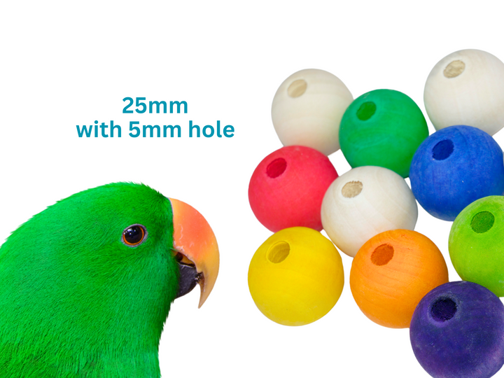 WOOD BEADS for bird toys, poles and skewers | Set of 50 | Bird toy parts | Medium | 25mm with 5mm hole