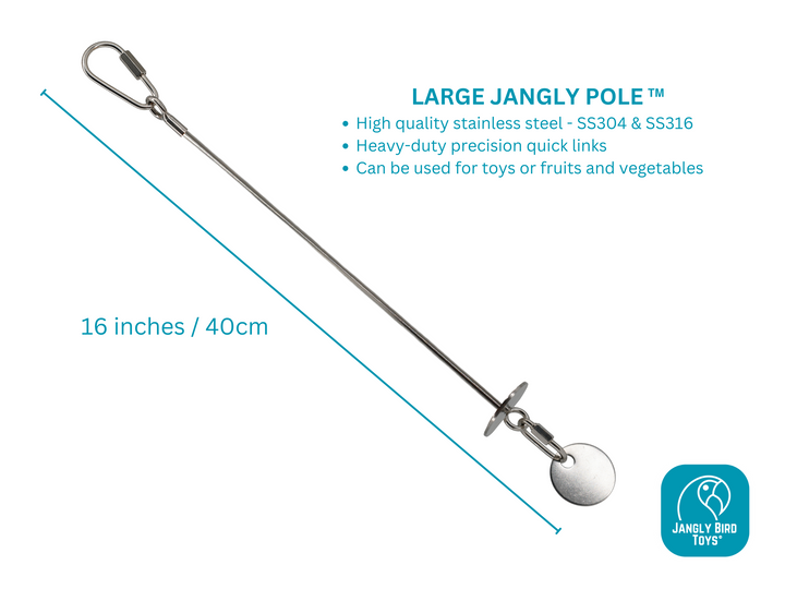 JANGLY POLE™ | Refillable stainless steel parrot toy base loaded with crunchy palm leaf cups | Large