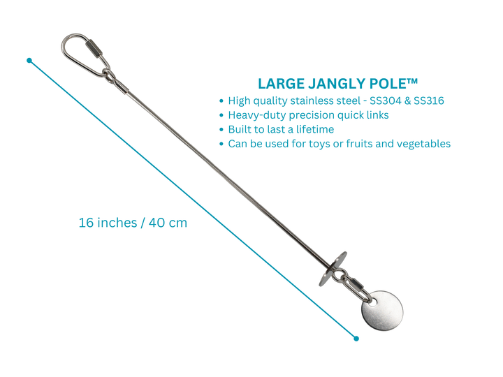 Large jangly pole with specifications on a white background