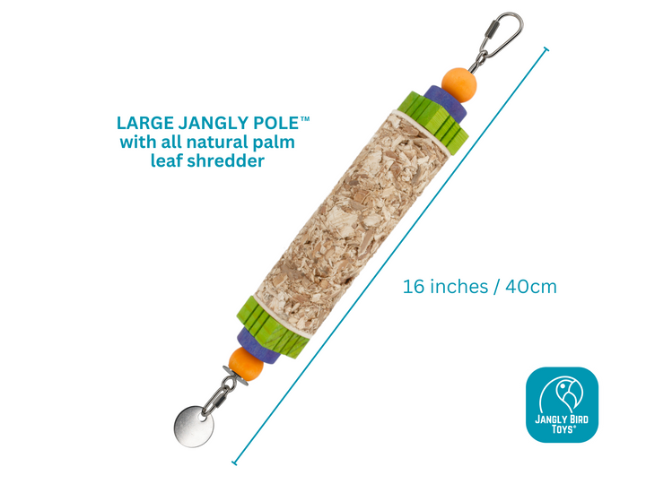 JANGLY POLE™ | Refillable stainless steel parrot toy base with palm leaf shredder | Large