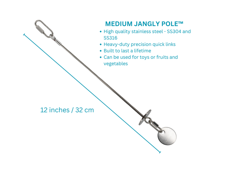 Medium jangly pole with specifications on a white background