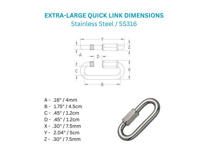 Set of Two EXTRA-LARGE QUICK LINKS made of stainless steel