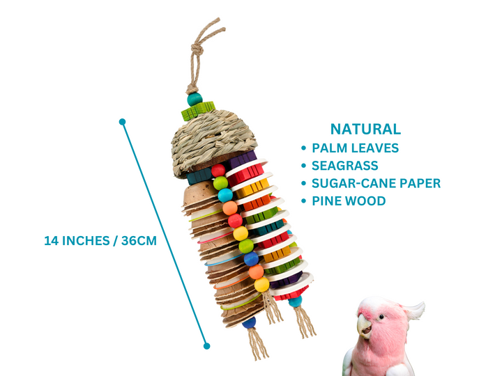 PARROT PALM SHREDDER™ | Large bird chew toy made of natural palm leaves and bird-safe woods