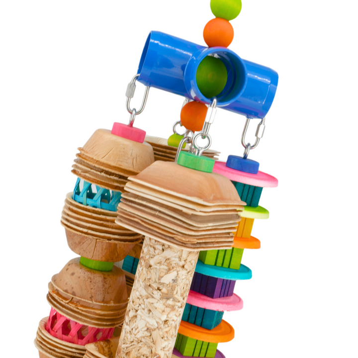 GANGLY JANGLY™ refillable stainless steel bird toy platform pre-loaded with toys! | Extra-Large