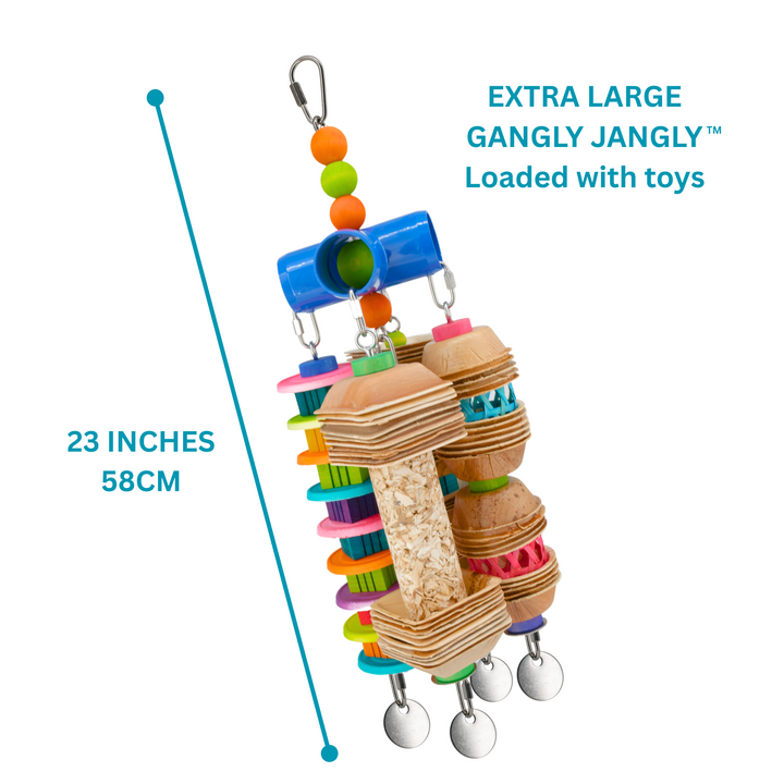 GANGLY JANGLY™ refillable stainless steel bird toy platform pre-loaded with toys! | Extra-Large