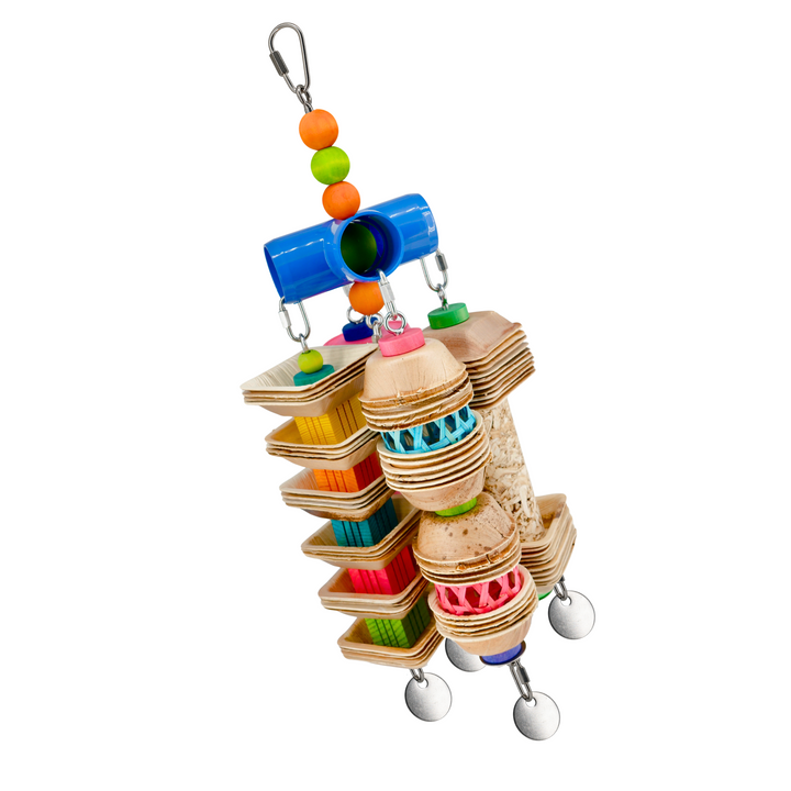GANGLY JANGLY™ refillable stainless steel bird toy platform pre-loaded with toys! | Extra-Large