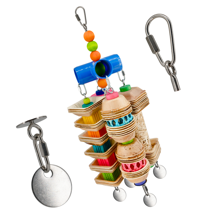 GANGLY JANGLY™ refillable stainless steel bird toy platform pre-loaded with toys! | Extra-Large